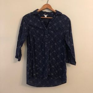L.L.Bean dotted blue blouse with 3/4 sleeves